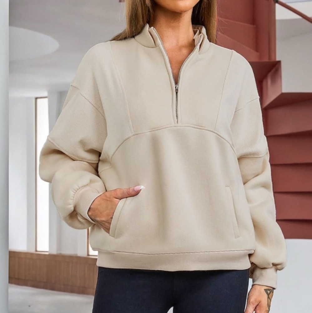 Nwot Apricot Mock Neck 1/2 Zip Oversized Fleece Sweatshirt S/M - Picture 3 of 9